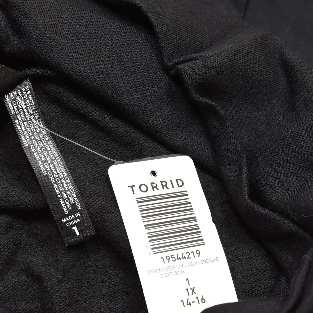 NEW Torrid Sleep Women's Pullover Sweatshirt Cowl Neck Modal Black Plus Size 1